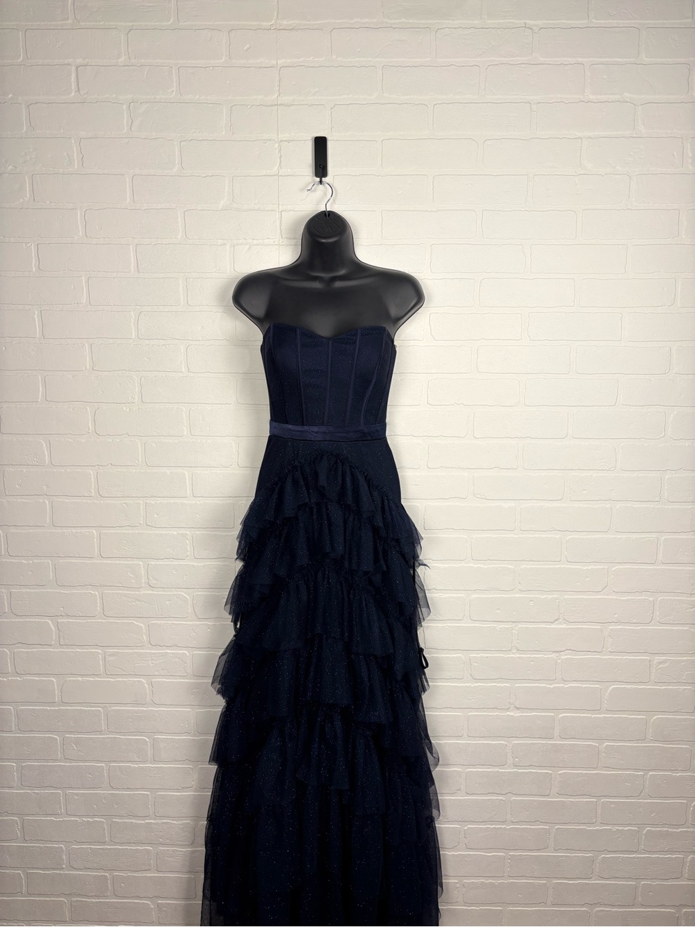 Pear Culture Womens Navy Blue Glitter Tulle Prom Homecoming Dress Size 3/4